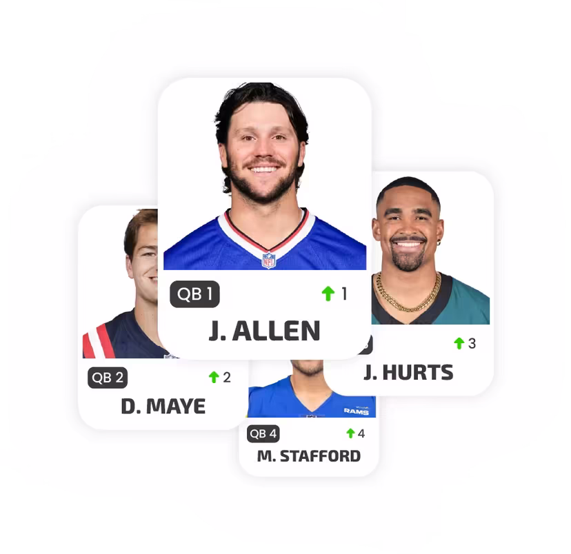 Player rankings table showing top fantasy football picks